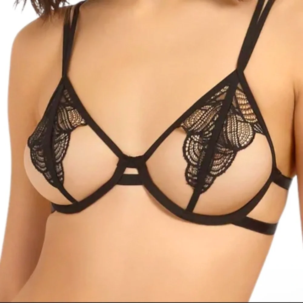 New! Bluebella Emerson open cup Black Lace unlined Strappy Bra 1804